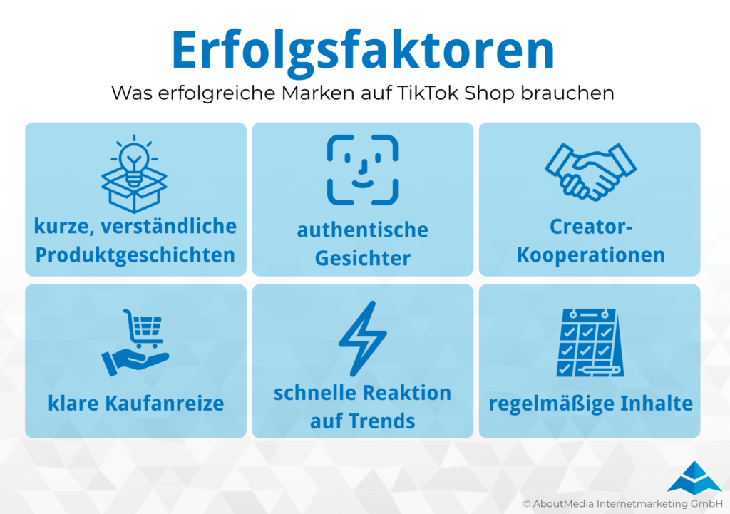 Darstellung der Erfolgsfaktoren für Unternehmen auf TikTok Shop.